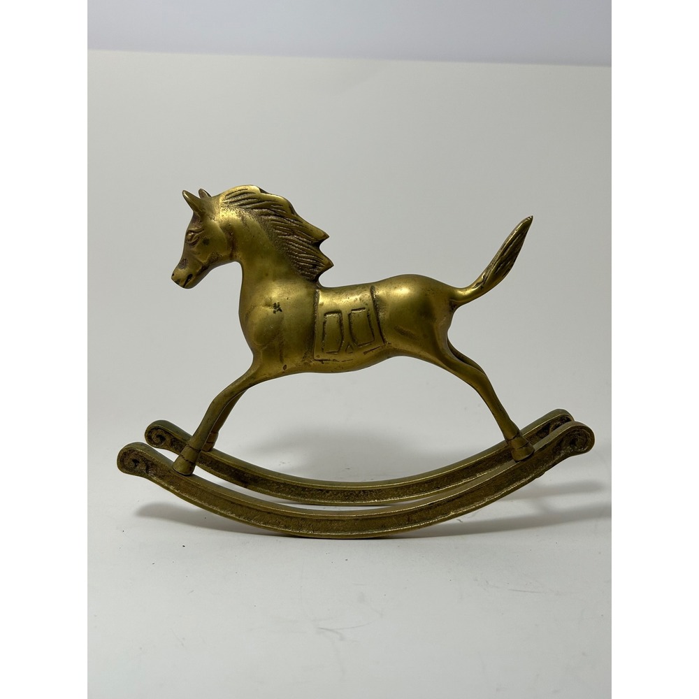 Vintage Solid Brass Rocking Horse Figurine Mid Century Nursery Decor‎ MCM Etched